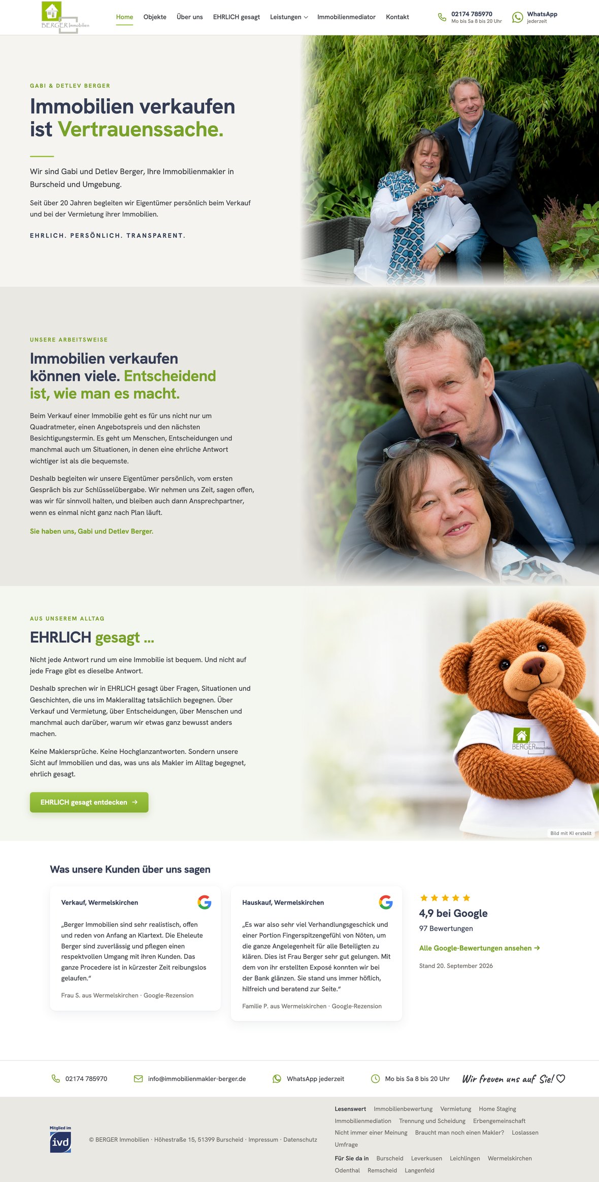 Startseite der Website von BERGER Immobilien in Burscheid