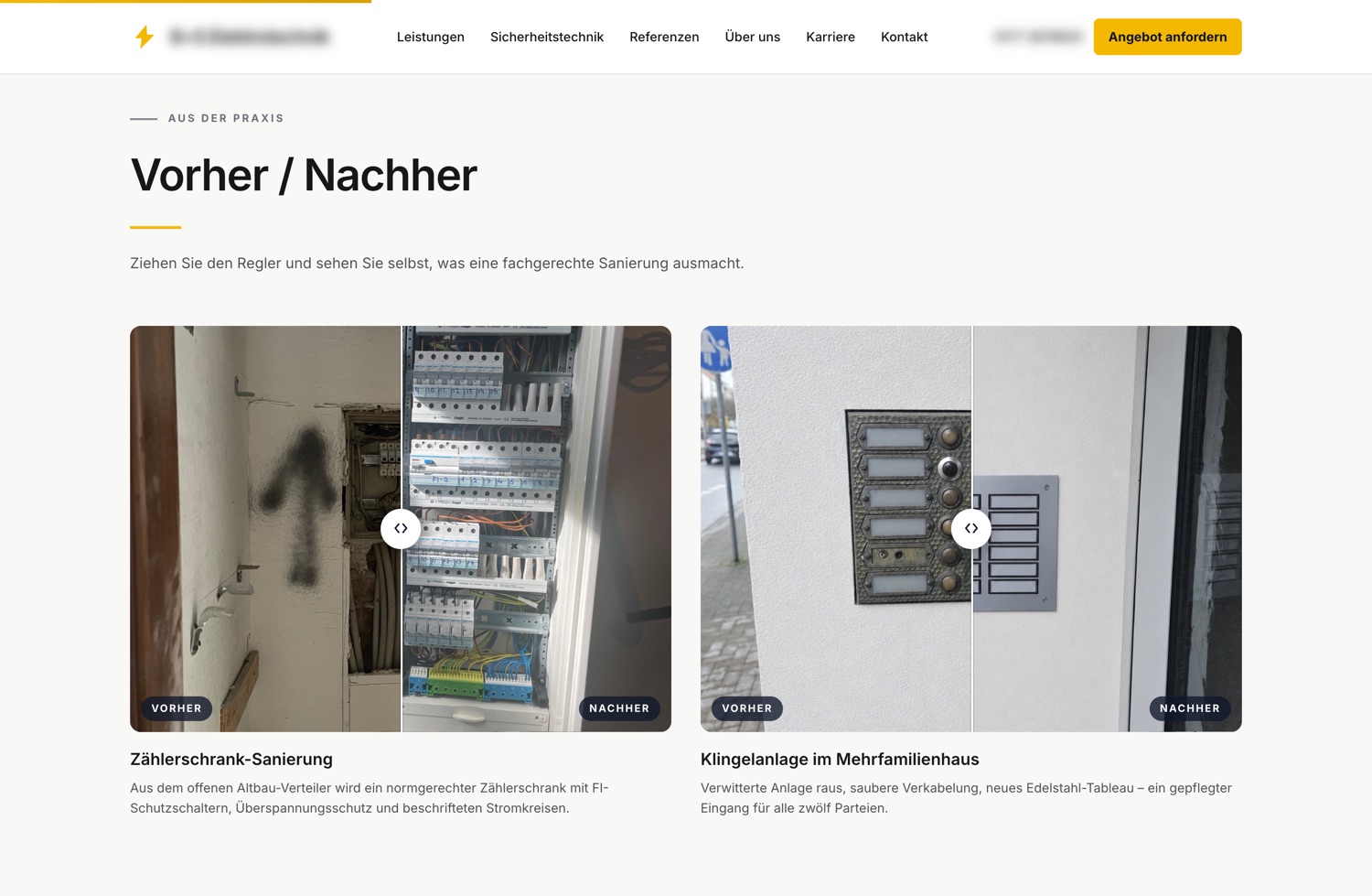 Website eines Elektro-Meisterbetriebs, gebaut von TrendShip
