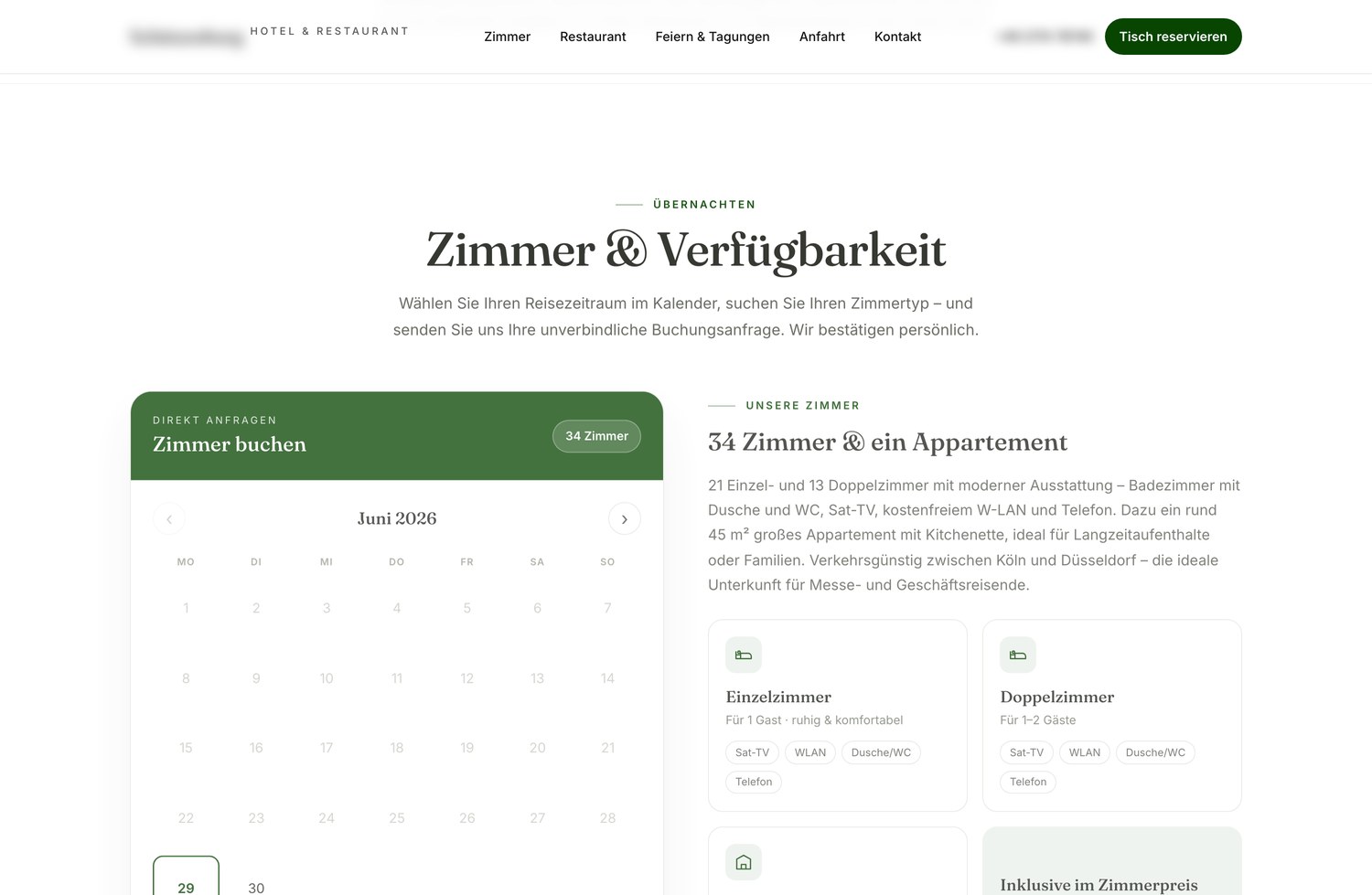 Website für ein Hotel und Restaurant