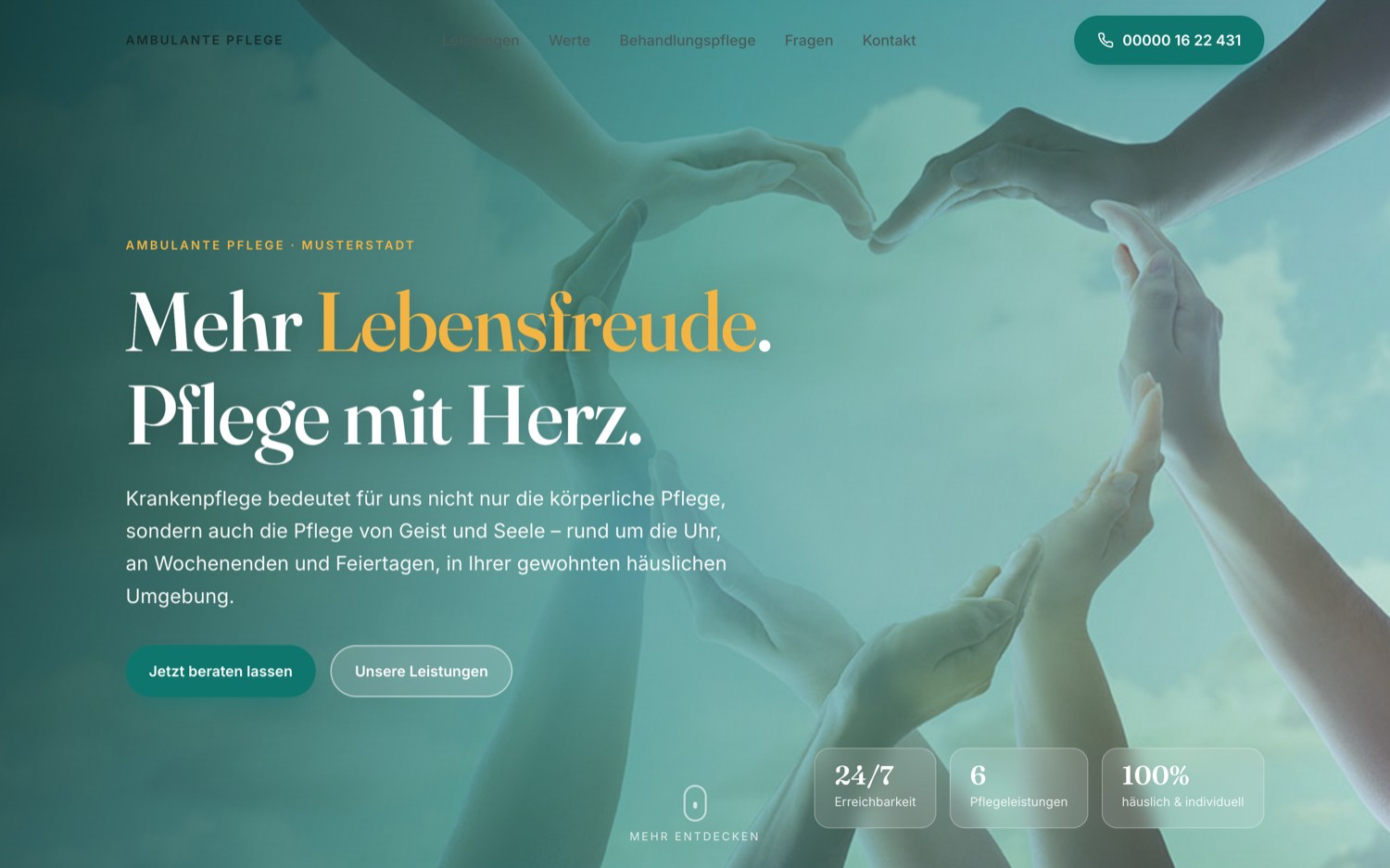 Website für einen ambulanten Pflegedienst